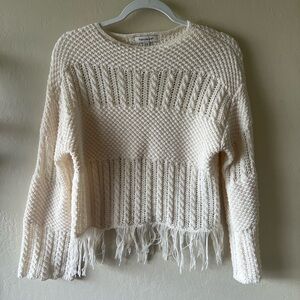 Francesca's Collections Cream Knit Sweater fringe size xs